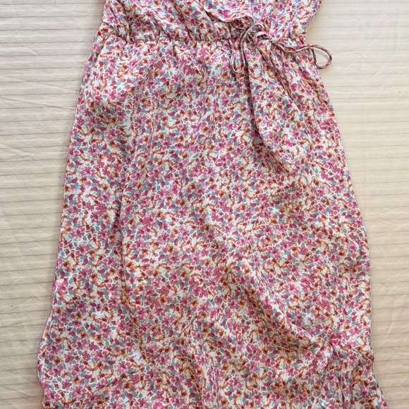 SOCIALITE Pink Floral Print Ruffled Faux Wrap High/Low Midi Dress Women Small - Picture 2 of 9